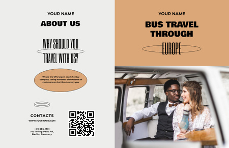 Bus Travel Tours Offer with Beautiful Couple Brochure 11x17in Bi-fold Modelo de Design
