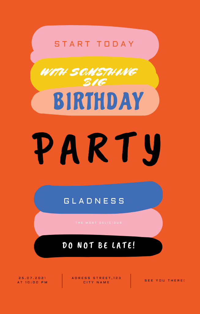 Birthday Party Bright Announcement with Multicolored Stripes Invitation 4.6x7.2in Modelo de Design