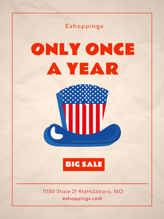 USA Independence Day Sale Announcement with Hat Poster 36x48in Design Template