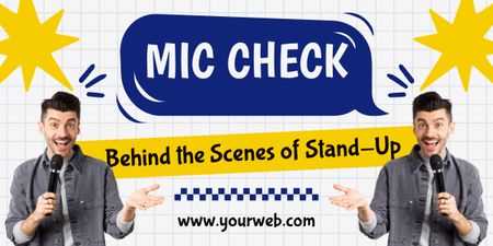 Ontwerpsjabloon van Image van Stand-up evenementaankondiging met artiest met microfoon