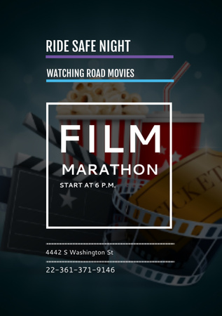 Film Marathon Night with popcorn Flyer A7デザインテンプレート