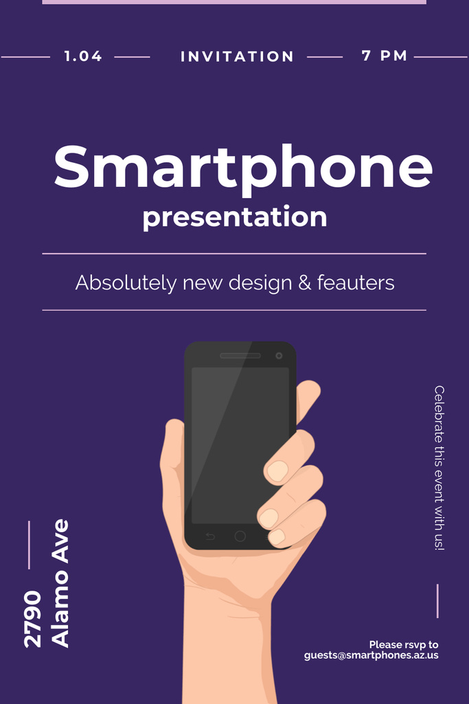 Invitation to new smartphone presentation Pinterest Šablona návrhu
