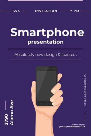 Ontwerpsjabloon van Pinterest van Uitnodiging voor nieuwe smartphone-presentatie