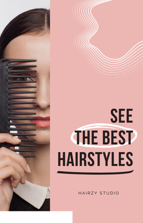 Hair Salon Services Offer with Woman holding Comb IGTV Cover Design Template