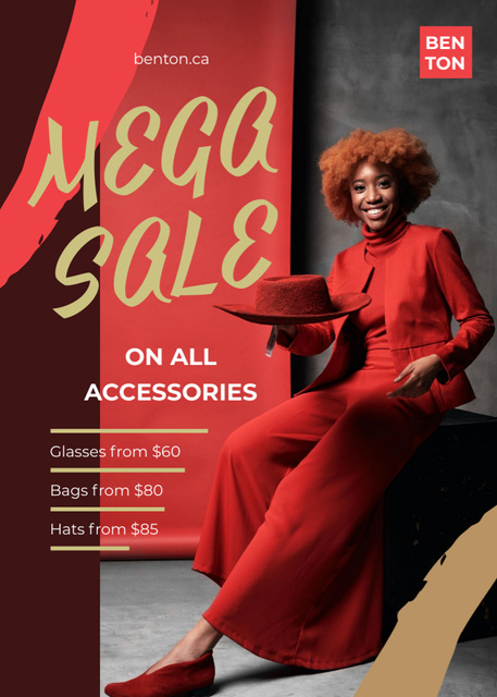 Ontwerpsjabloon van Flayer van Mega Fashion Sale with Woman in Red