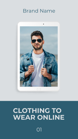 Anúncio de novo aplicativo móvel com homem na tela Mobile Presentation Modelo de Design