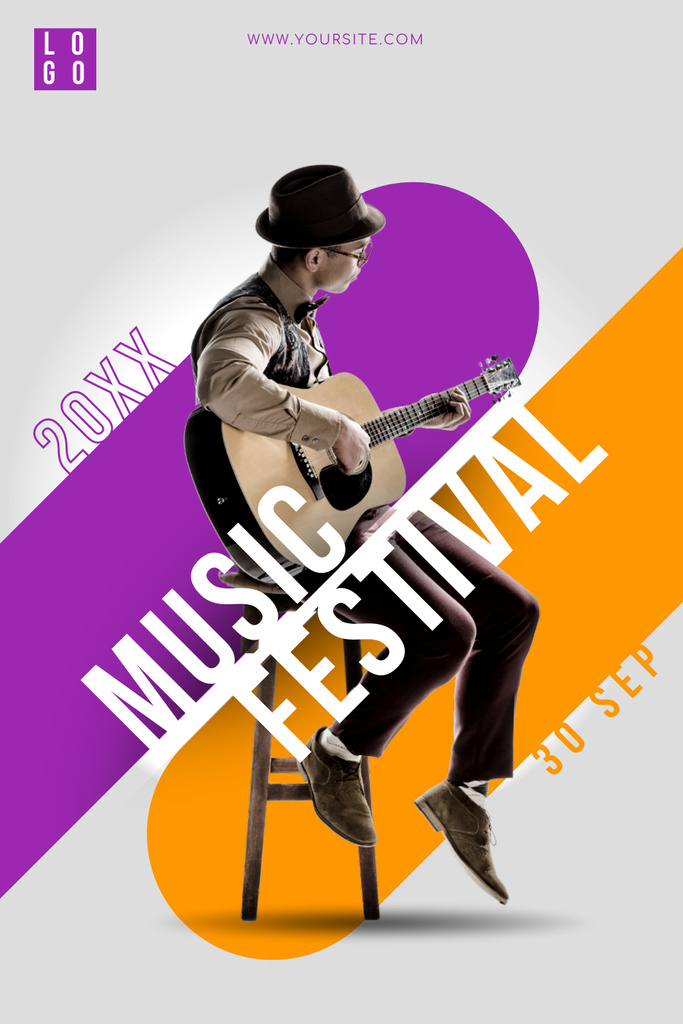 Ontwerpsjabloon van Pinterest van Modern Announcement Of A Music Festival With A Man And Guitar