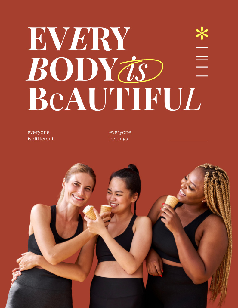 Protest against Body Shaming with Diverse Beautiful Women Poster 8.5x11in – шаблон для дизайну