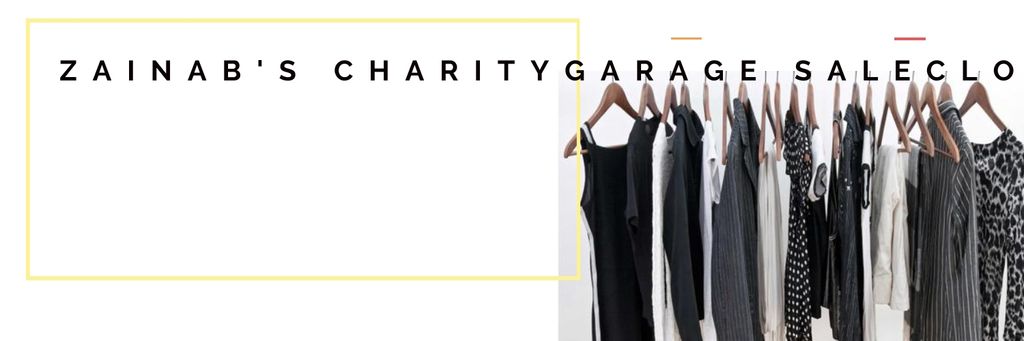 Charity Sale Announcement Black Clothes on Hangers Twitter Modelo de Design