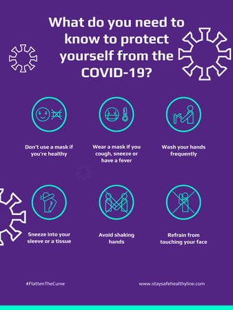 Flatten The Curve of Coronavirus with Protective measures instruction Poster US Design Template