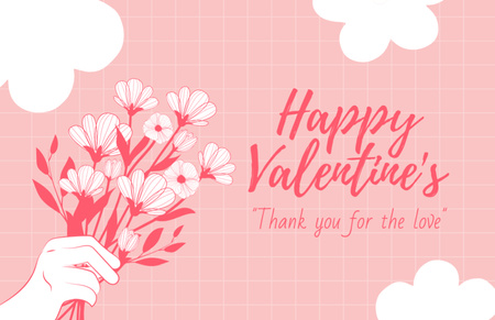 Congratulations on Valentine's Day with Bouquet of Flowers in Pink Color Thank You Card 5.5x8.5in Design Template