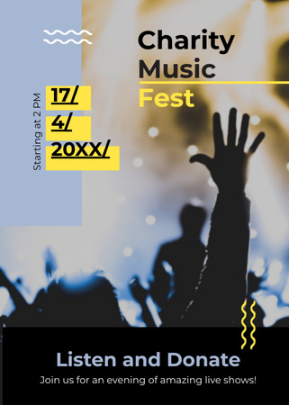 Ontwerpsjabloon van Postcard 5x7in Vertical van Toeschouwers genieten van muziek tijdens het liefdadigheidsconcert