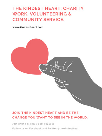Charity Work Offer with Heart in Hand Poster US Design Template