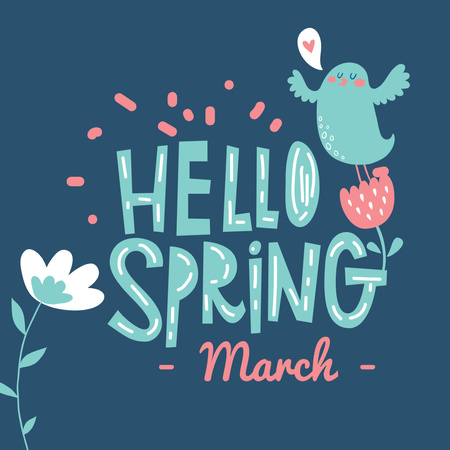 Plantilla de diseño de pájaro canto primavera saludo Instagram 