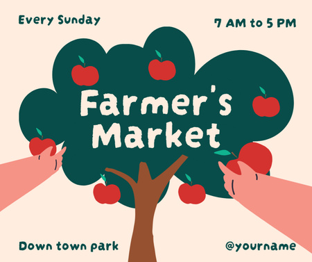 Farmers Market Announcement with Tree Illustration Facebook Design Template