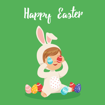 Kid in Easter bunny costume Animated Post Šablona návrhu