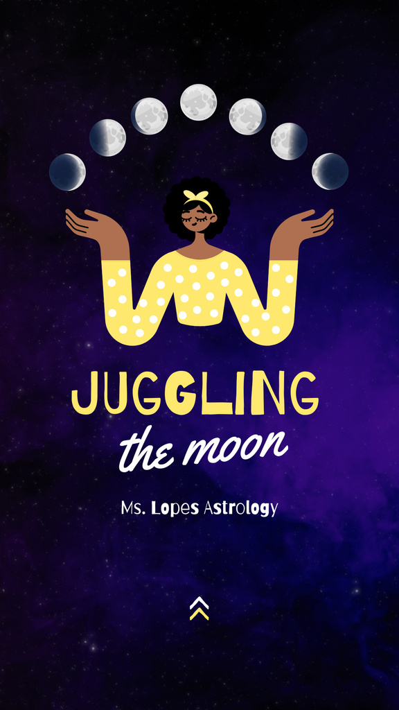 Funny Illustration of Woman juggling Moon Instagram Story Modelo de Design