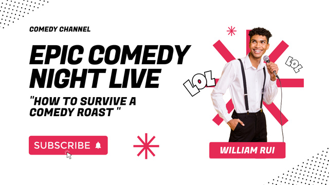 Plantilla de diseño de Epic Comedy Night Live Announcement with Young Performer Youtube Thumbnail 