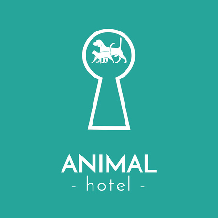 Animal Hotel ajánlat fehér ikonokkal a kéken Animated Logo tervezősablon