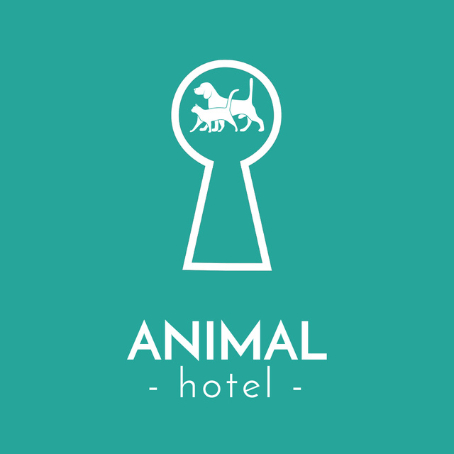 Animal Hotel Offer with White Icons on Blue Animated Logoデザインテンプレート