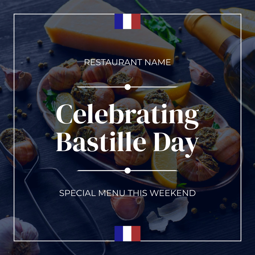 Ontwerpsjabloon van Instagram van Bastille Day Menu Discount