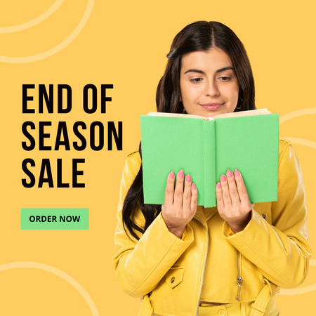 Books Sale Announcement with Woman reading Book Instagram Design Template