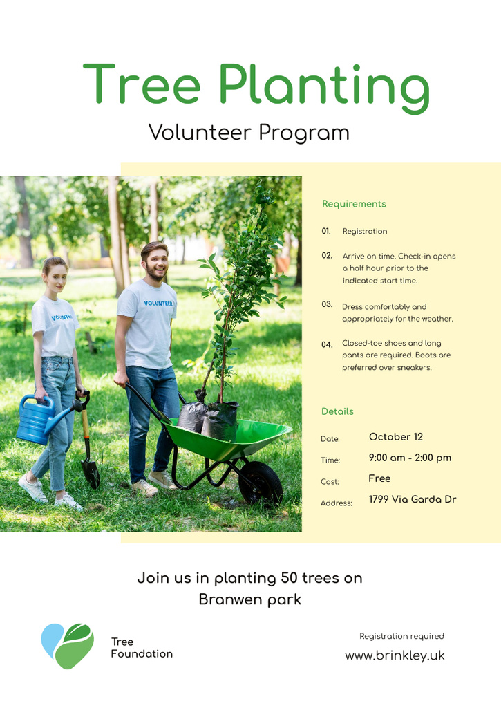 Ontwerpsjabloon van Poster A3 van Volunteer Program with Team Planting Trees