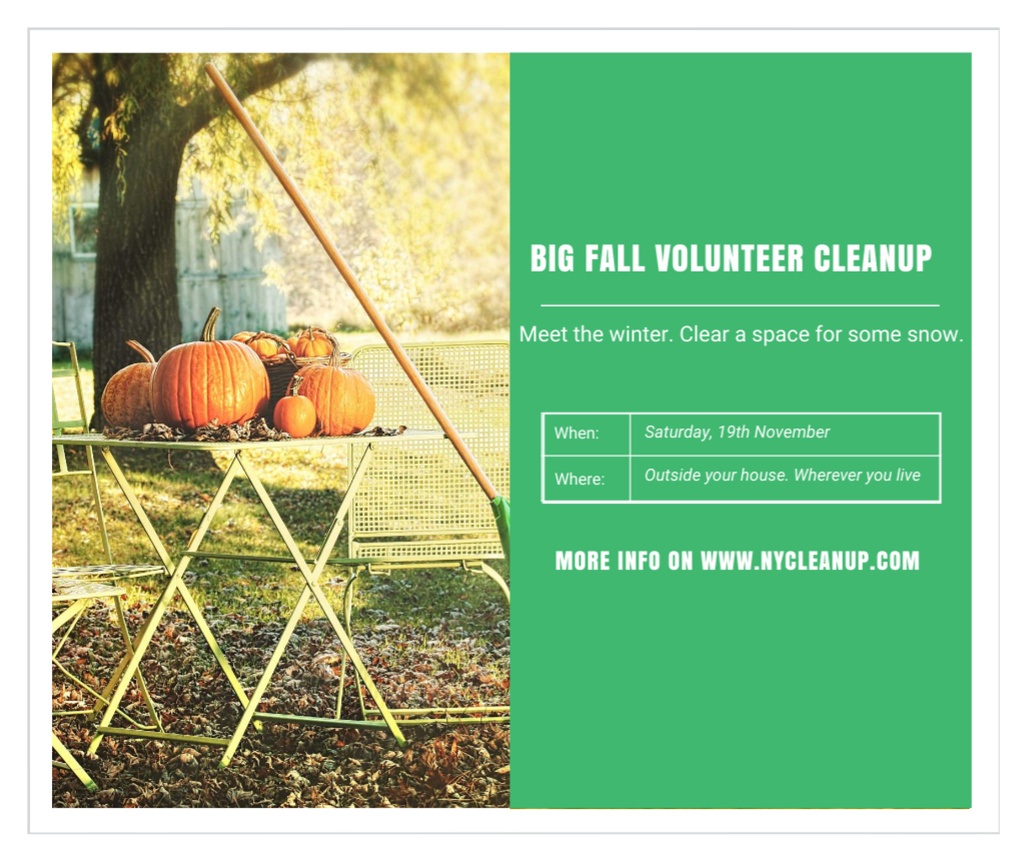 Platilla de diseño Volunteer Cleanup with Pumpkins in Autumn Garden Facebook