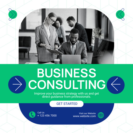 Business Consulting Ad with Team in Office LinkedIn post Design Template