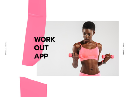 Ontwerpsjabloon van Presentation van workout app aankondiging met atleet vrouw