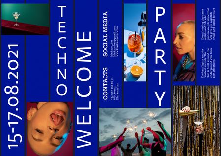 Techno Party Announcement with Stylish People Brochure tervezősablon