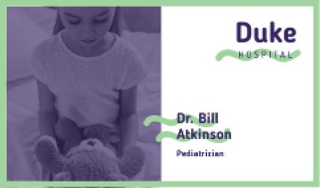 Designvorlage Girl with teddy bear in hospital für Business card