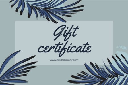 Ontwerpsjabloon van Gift Certificate van Cosmetic Products Offer with Tropical Leaves Illustration