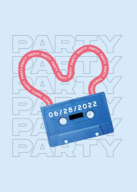 Party announcement with cassette and tape Invitation Modelo de Design