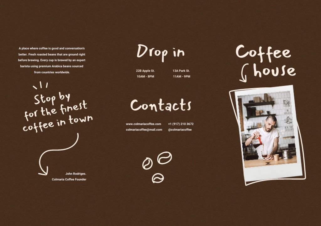Coffee House Ad with Barista making Coffee Brochure Design Template