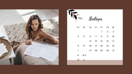 Woman working and relaxing at Home Calendar – шаблон для дизайна