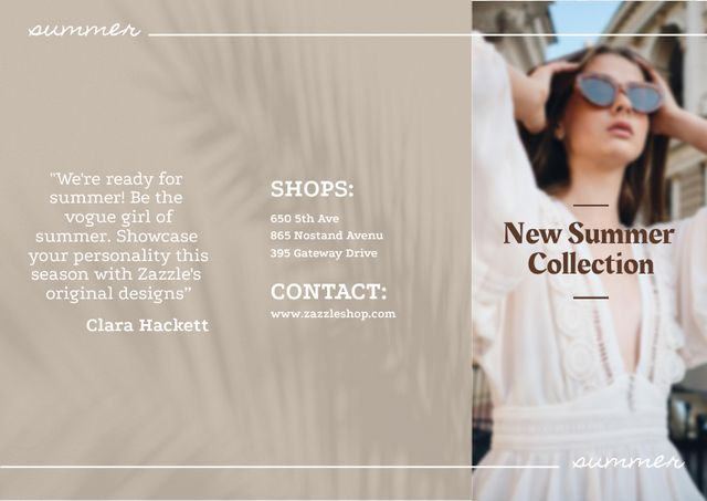 Summer Fashion Collection Ad with Stylish Woman Brochure – шаблон для дизайна
