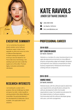 Software Engineer professional profile Resume tervezősablon