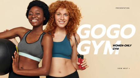Platilla de diseño Gym promotion with Smiling Fit Woman Presentation Wide