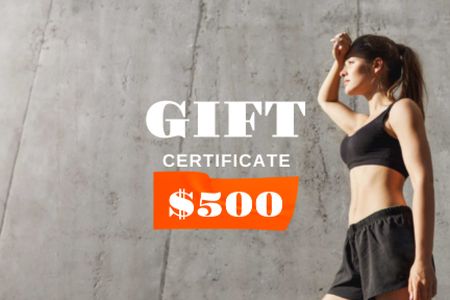 Fitness Promotion with Sportive Woman Gift Certificate Design Template