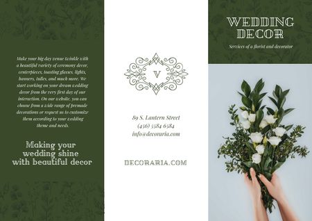 Ontwerpsjabloon van Brochure van Wedding Decor Offer with Woman holding Bouquet of Tender Flowers