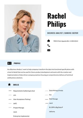 Business Analyst in Banking industry professional profile Resume Design Template