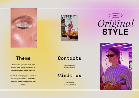 Fashion Ad with Young Woman in Stylish Sunglasses Brochure Modelo de Design