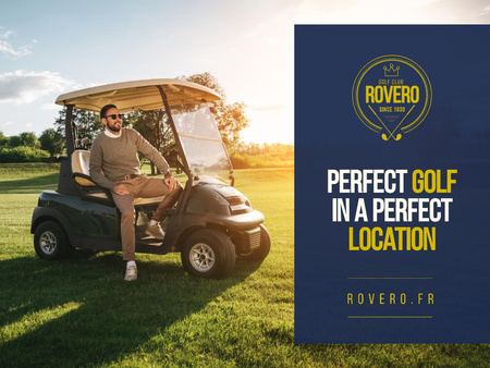 Golf Club Ad with Man in Golf Car Presentation Design Template
