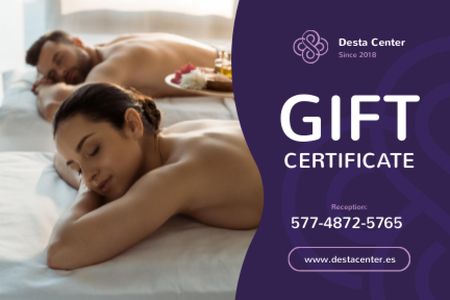 Ontwerpsjabloon van Gift Certificate van Couple on Relaxing Massage Therapy
