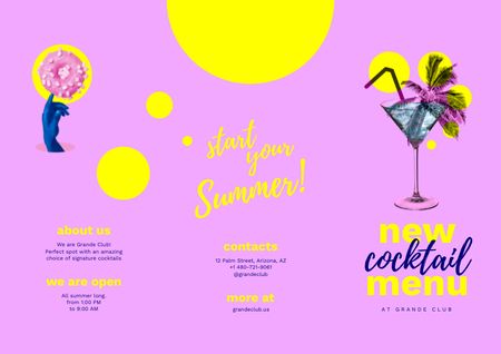 New Cocktail Menu Ad with Glass and Donut Brochure Tasarım Şablonu