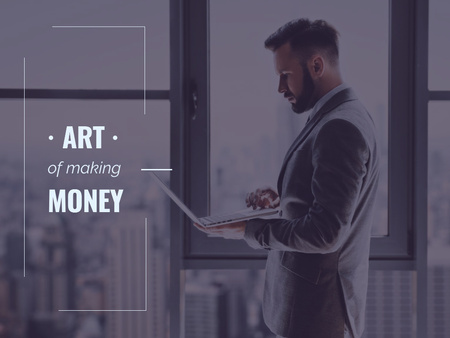 Making Money with Businessman Typing on Laptop Presentation – шаблон для дизайна