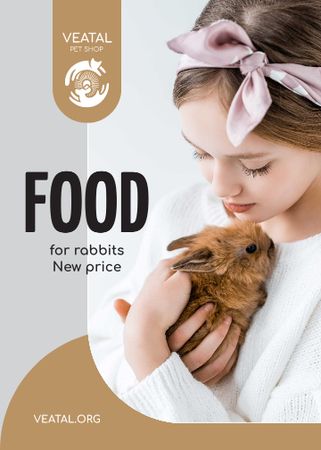 Pet Food Offer Girl Hugging Bunny Flayer Πρότυπο σχεδίασης