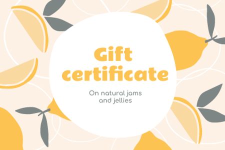 Natural Jams Offer with Lemons Illustration Gift Certificate Design Template
