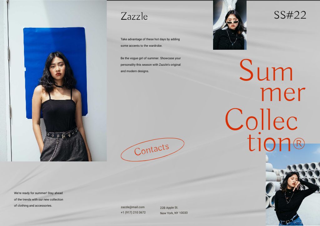 Designvorlage Summer Fashion Collection Announcement with Stylish Girl für Brochure
